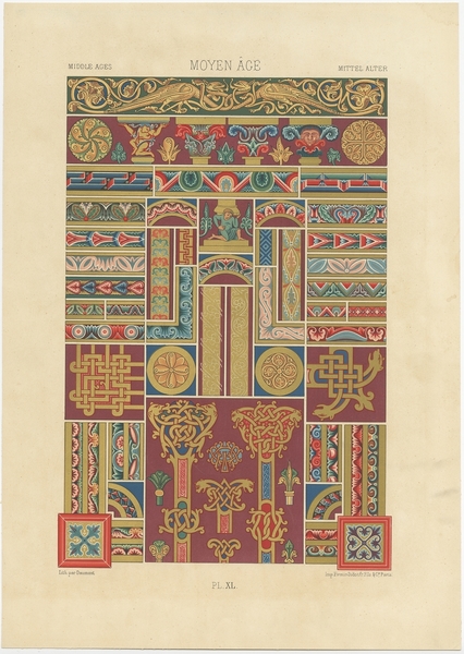 Pl. 40 Antique Print Of Decorative Art In The Middle Ages By Rachinet (1869)