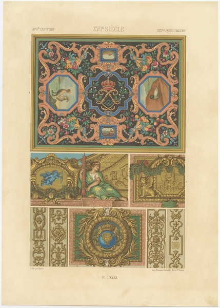 Pl. 81 Antique Print Of Decorative Art In The 17th Century By Rachinet (1869)