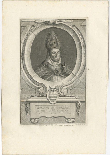 Antique Portrait Of William Waynflete By Houbraken (C.1750)