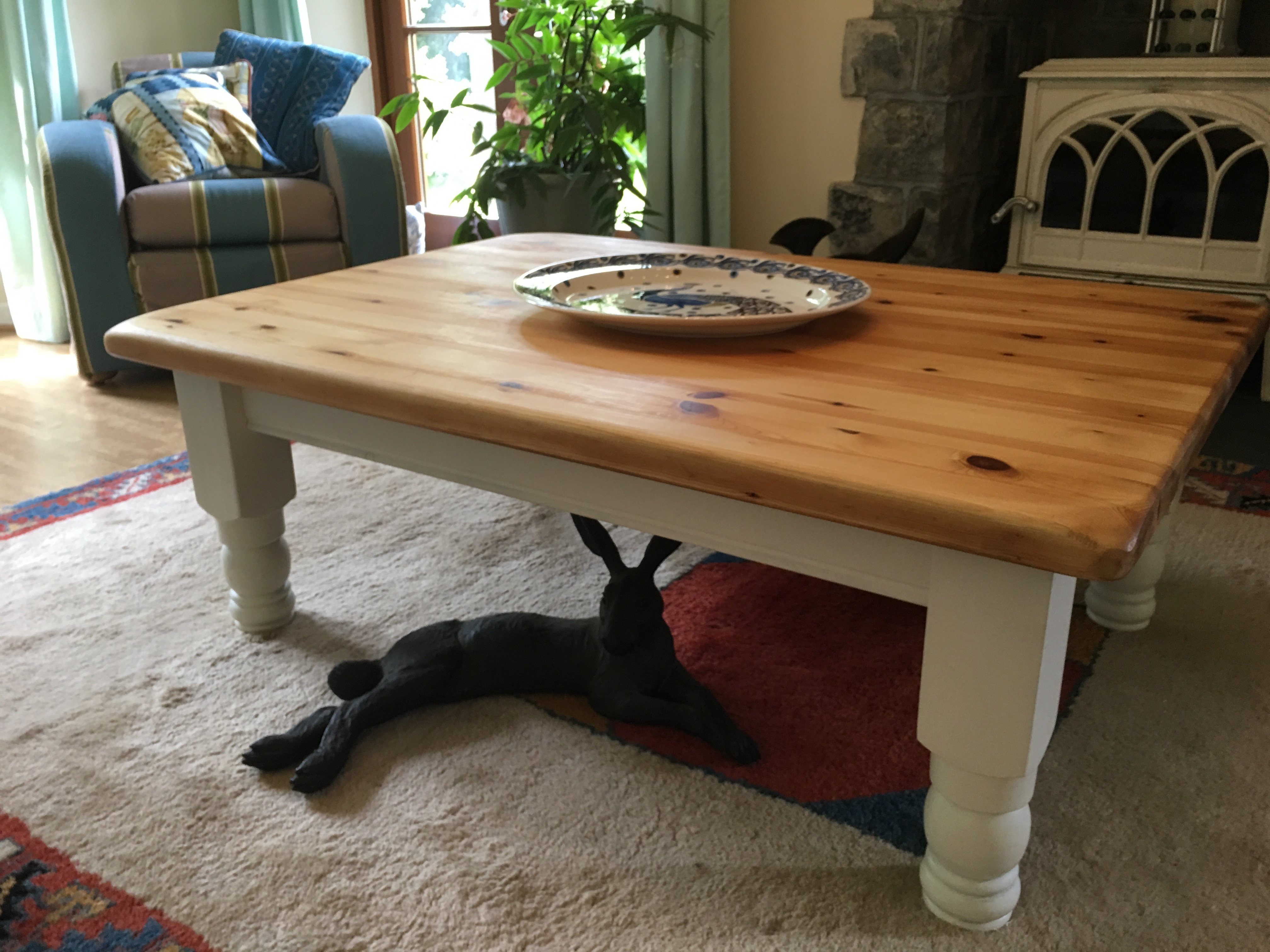 Farrow Ball White Tie Large Painted Oiled Pine Chunky Coffee Table