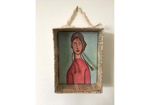 Embroidery Art, Mixed Media Embroidered Wall Hanging, Modigliani Style, Gallery Wall Decor