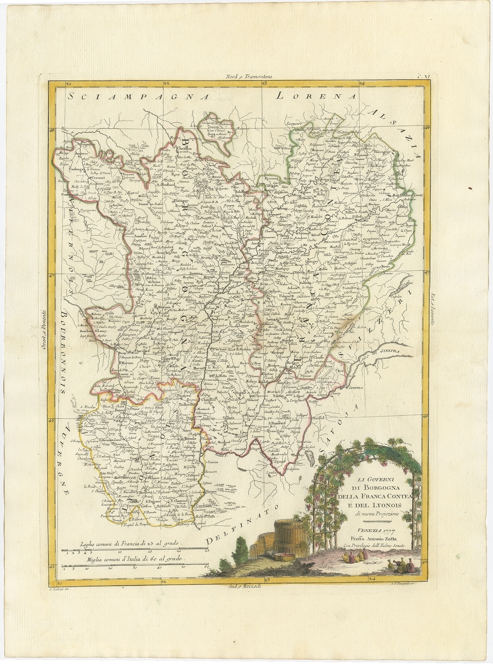 Antique Map Of The Region Of Beaujolais Saone Et Loire And Bourgogne By Zatta 1779 Zatta Vinterior