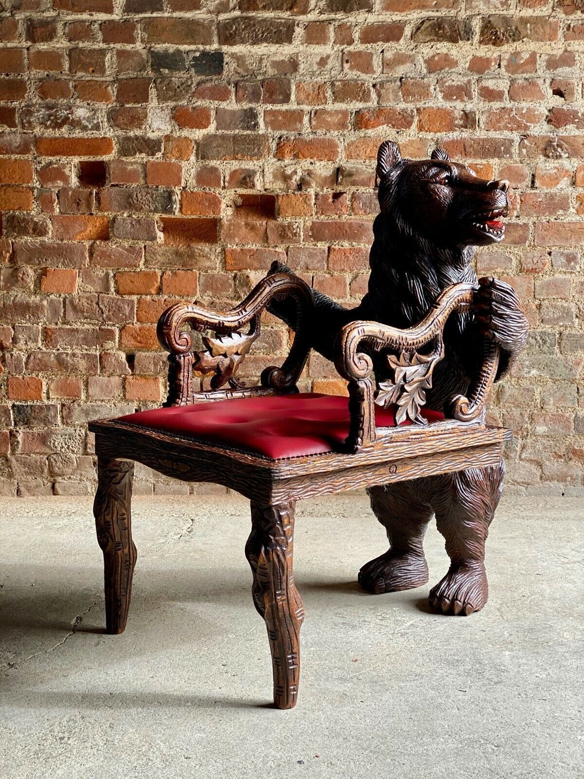 Antique Black Forest Carved Bear Hall Chair Armchair 19th Century