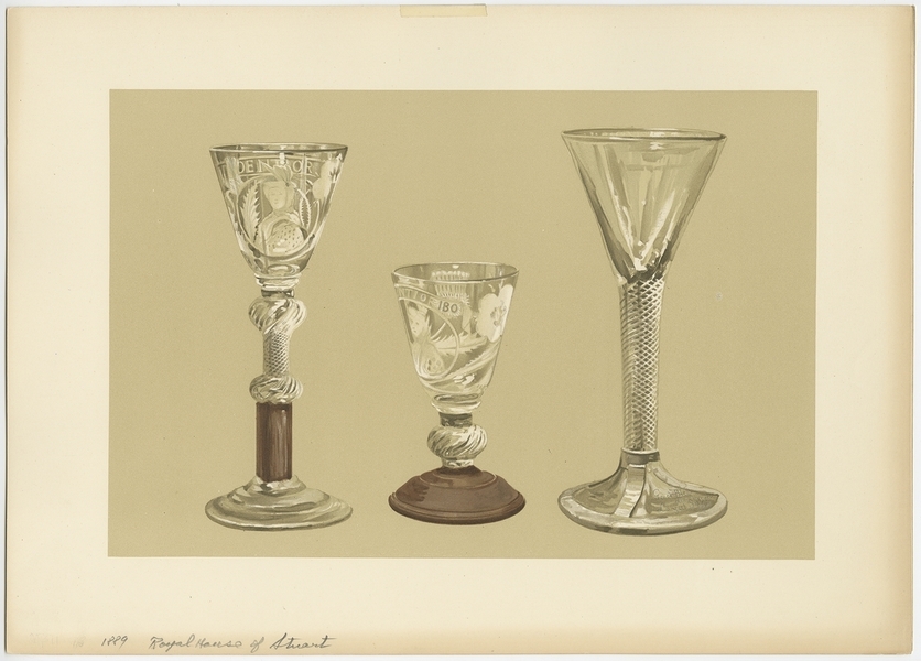 Antique Print Of Jacobite Drinking Glasses By Gibb (1890)