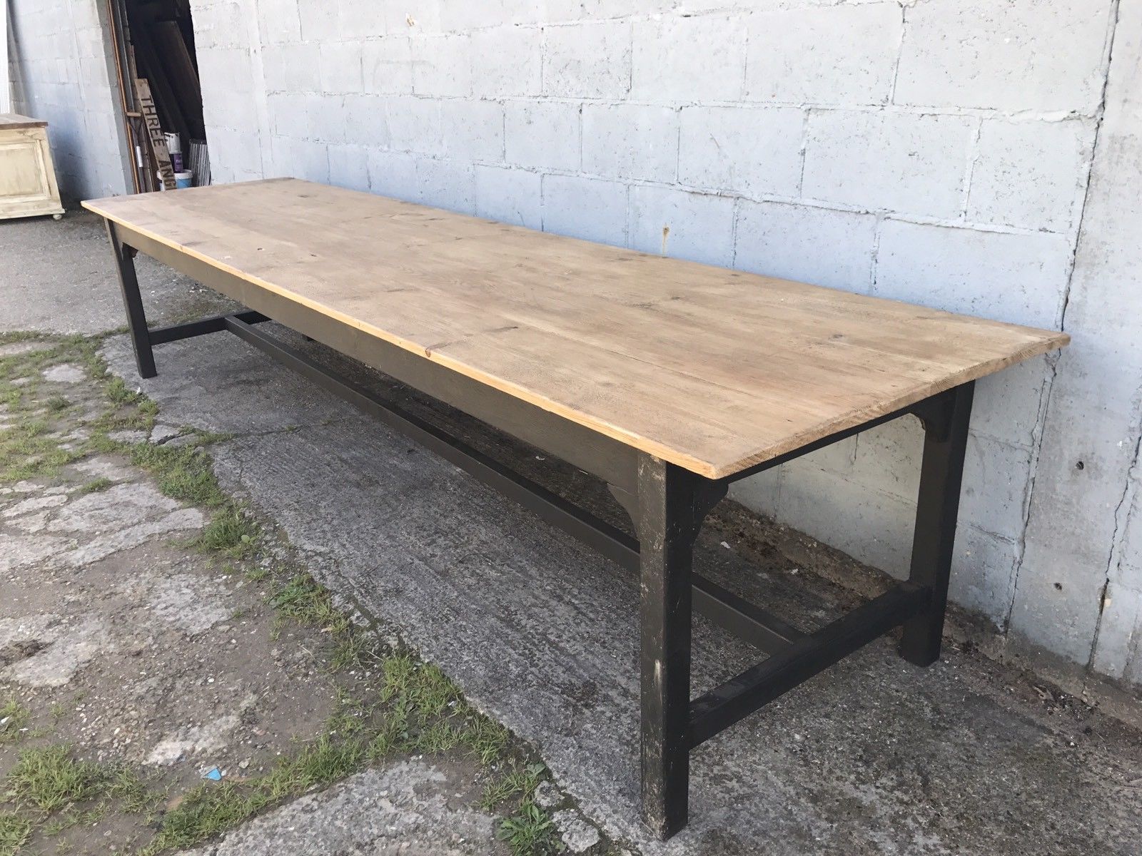 Huge 4m Long French Antique Dining Table Vintage Black Base