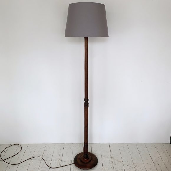 Vintage Dark Stained Wooden Turned Floor Lamp Vinterior
