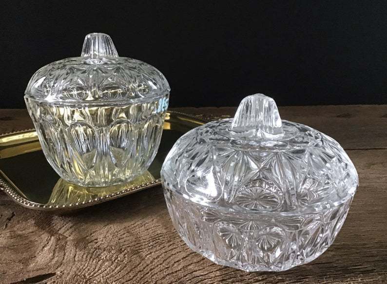 Glass Vanity Set Dressing Table Set Vintage Molded Glass Box Glass Perfume Bottle Glass Candy Bowl Glass Powder Bowl Antique Glass Set Vinterior