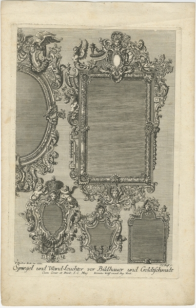Antique Print Of Various Mirrors (C.1700)