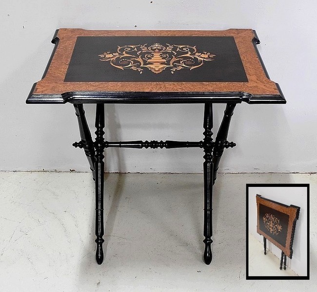 Small Inlaid Folding Table, Napoleon III Period  Xi Xth