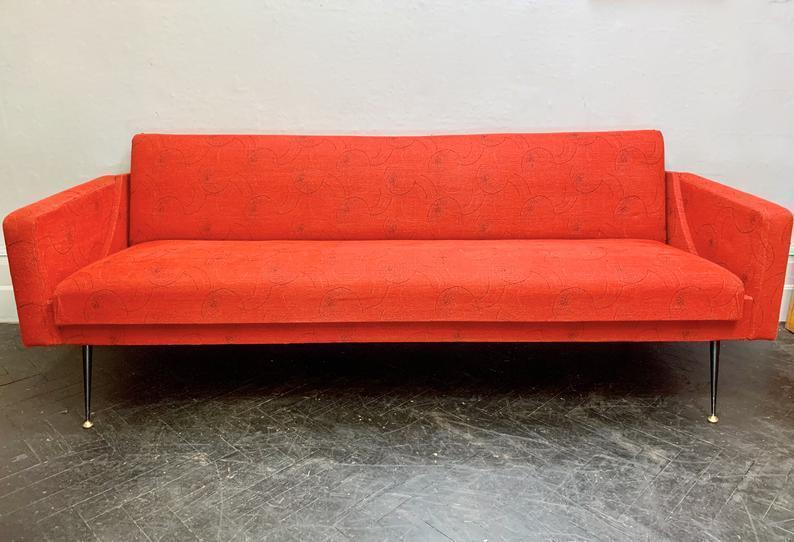Vintage 3 Seater Sofa Bed Settee Red D300 Vinterior