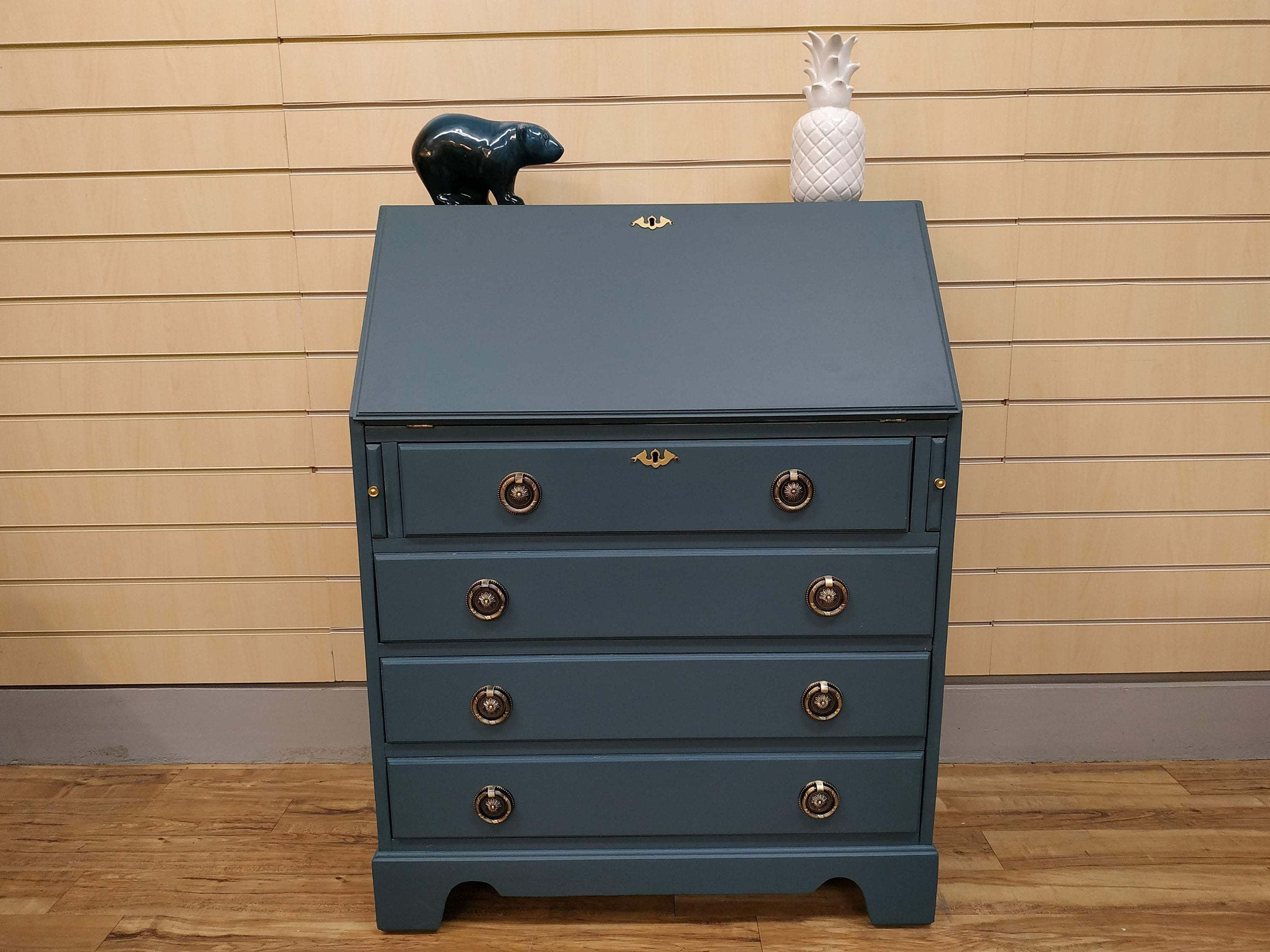 Stunning Vintage Writing Bureau Desk Storage Home Stead Blue 1950 S Hallway Storage Vinterior