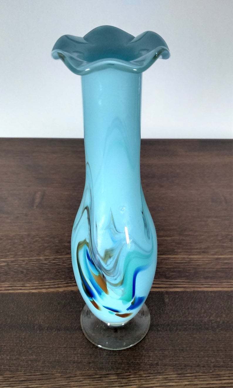 Vintage Baby Blue Murano Glass Vase Vinterior