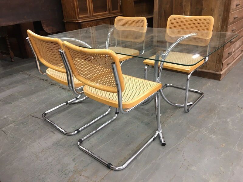 Vintage Retro Marcel Breuer Italian 4 Cesca Chairs Glass Chrome Table Vinterior