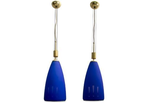 Two Lamiprogetti Italian Murano Glass And Brass Pendants Light "Asia", 1980s