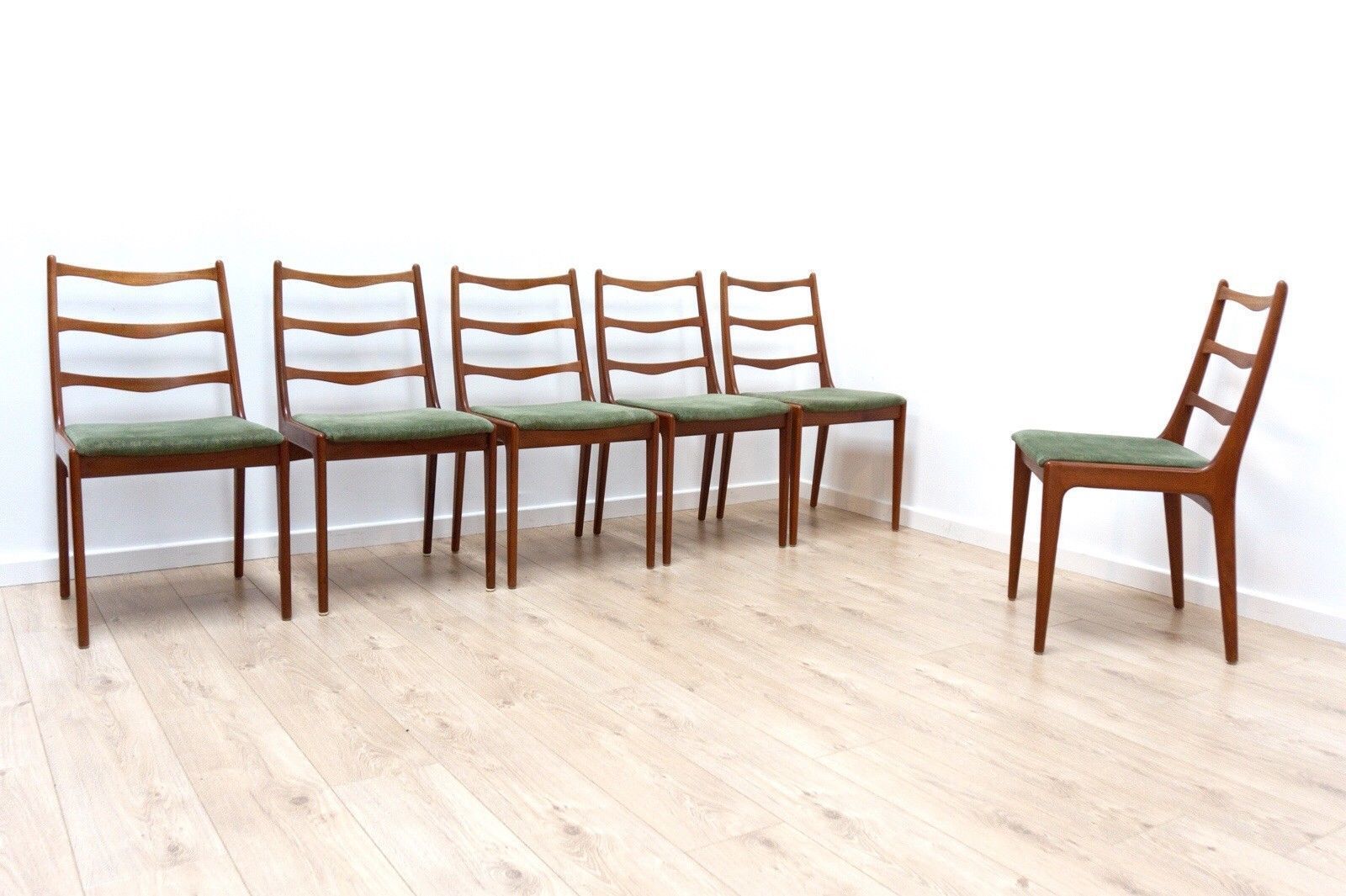 Stunning Set 6 Mid Century Vintage Danish Teak Ladder Back Dining Chairs 204 Vinterior
