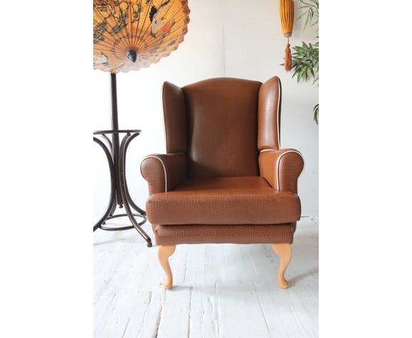 Lounge Chair Vintage Chairs Vintage Brown Faux Wingback Chair