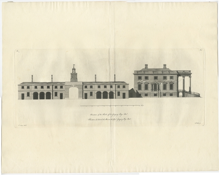 Antique Print Of The Residence Of Sir Gregory Page By Miller (C.1770)