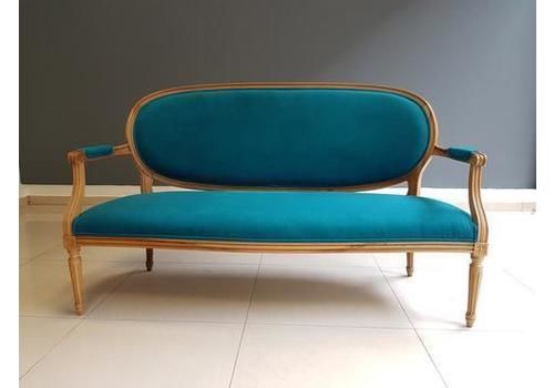French Vintage Louis Xvi Style Newly Upholstered Blue Sofa Loveseat Settee Canape Unknown Vinterior
