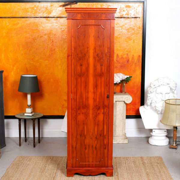 Vintage Yew Tall Narrow Wardrobe Hallway Cupboard Vinterior