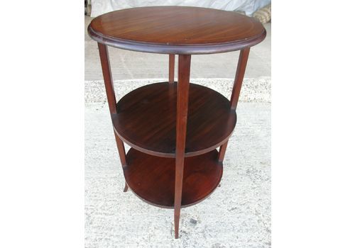 Edwardian Mahogany Inlaid Circular 3 Tier Etagere Occasional Table
