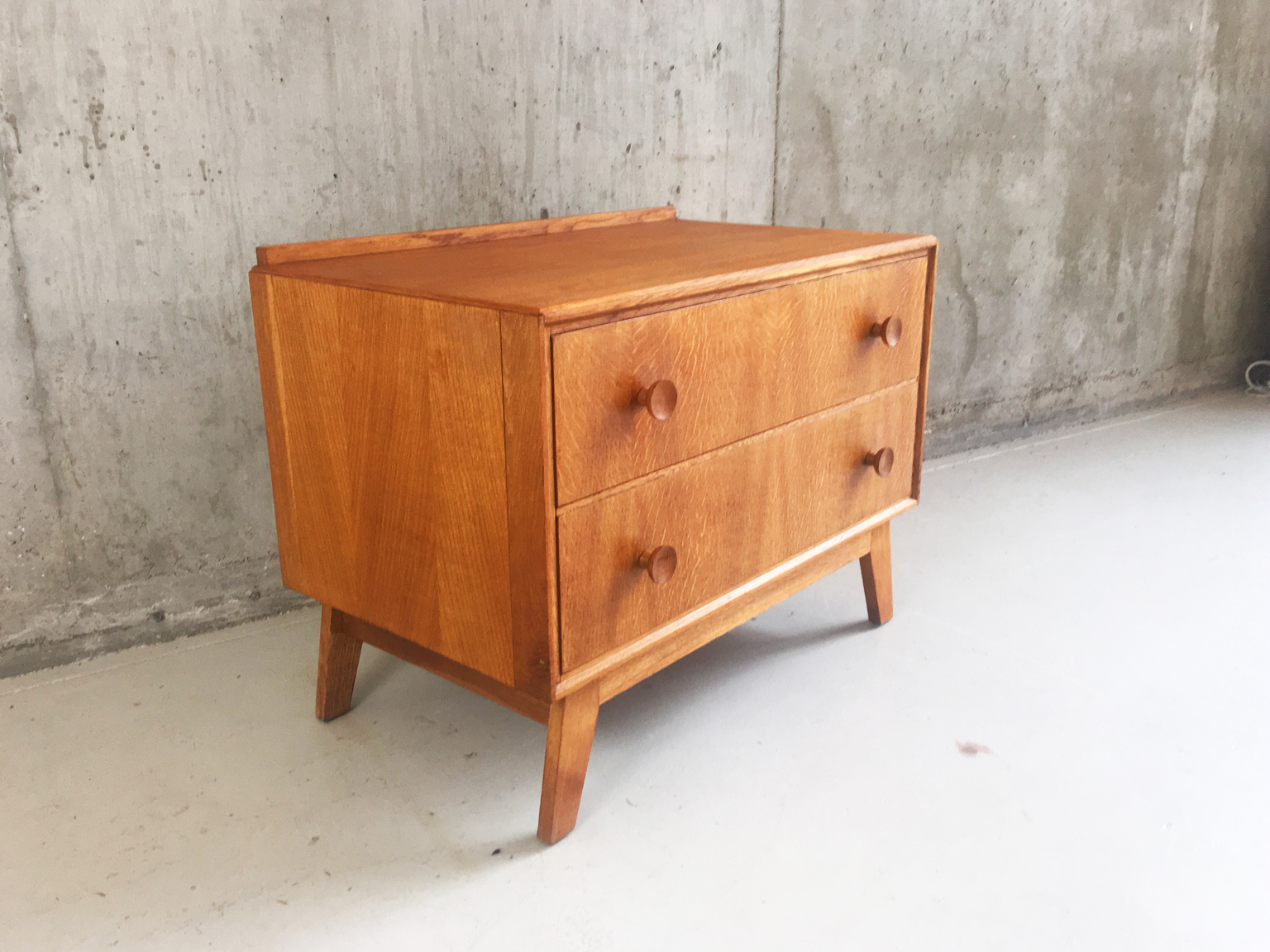 1950 S Mid Century Small Teak Chest Of Drawers On Splayed Legs By