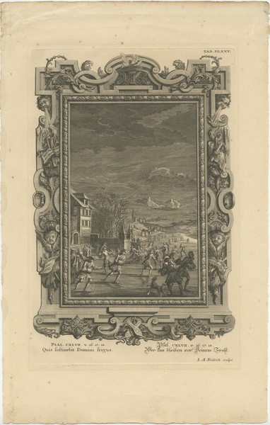 Antique Religion Print Of An Ice Skating Scene (Psalm 147) By Scheuchzer