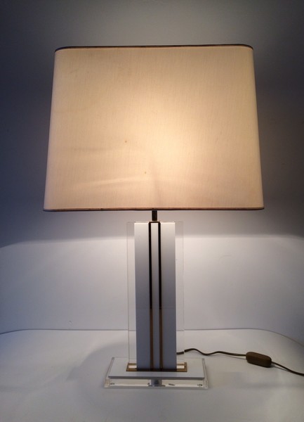Midcentury Modern Design Lucite & Brass Table Lamp 1970s