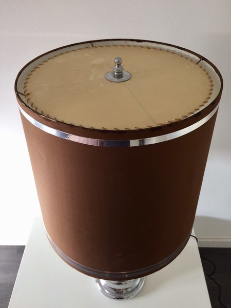 Midcentury Original Italian Design 1970s Xl Chrome Table Lamp W Shade photo Lighting