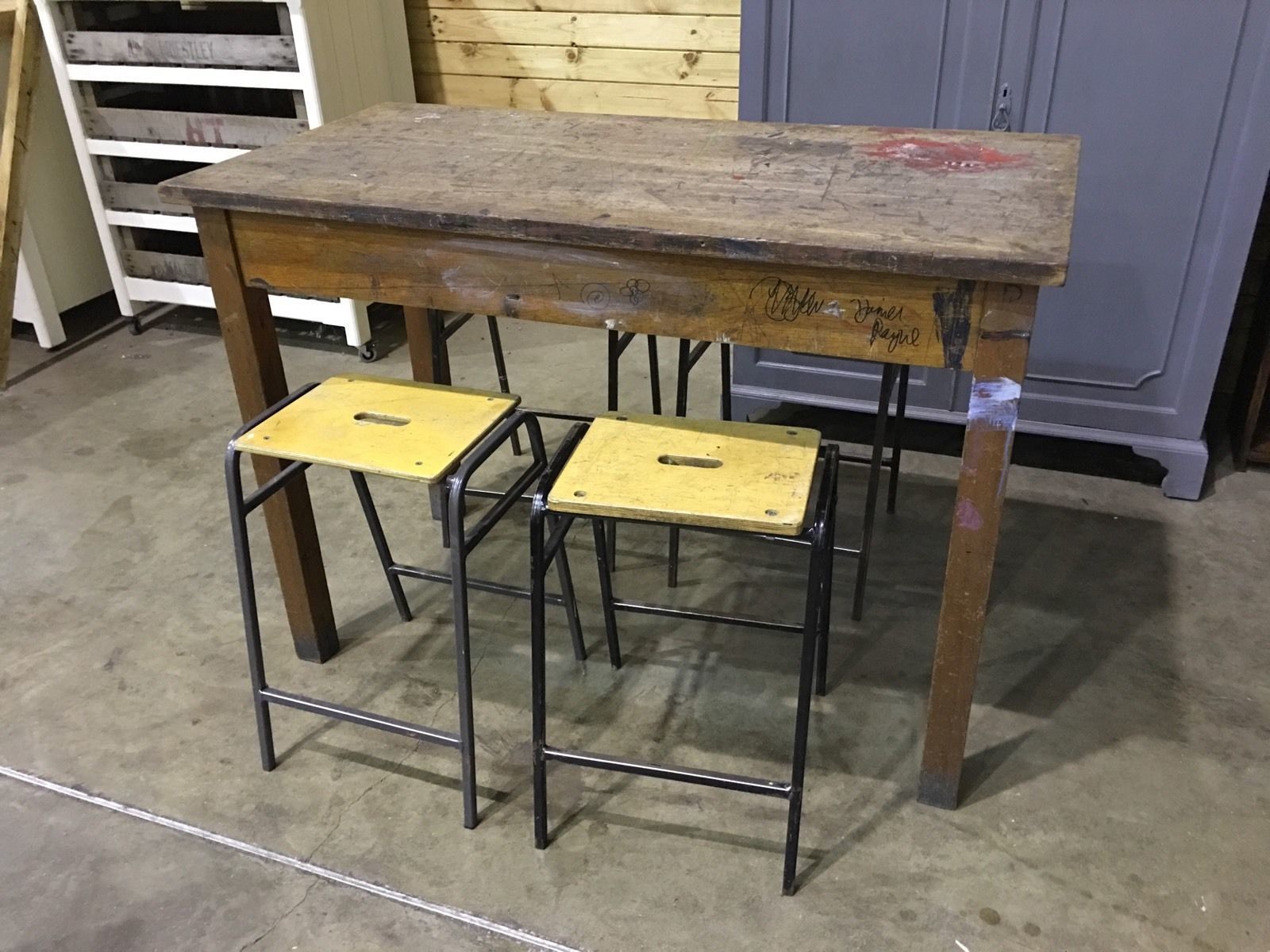 VINTAGE WOODEN LAB STOOL BREAKFAST BAR SCIENCE STOOLS