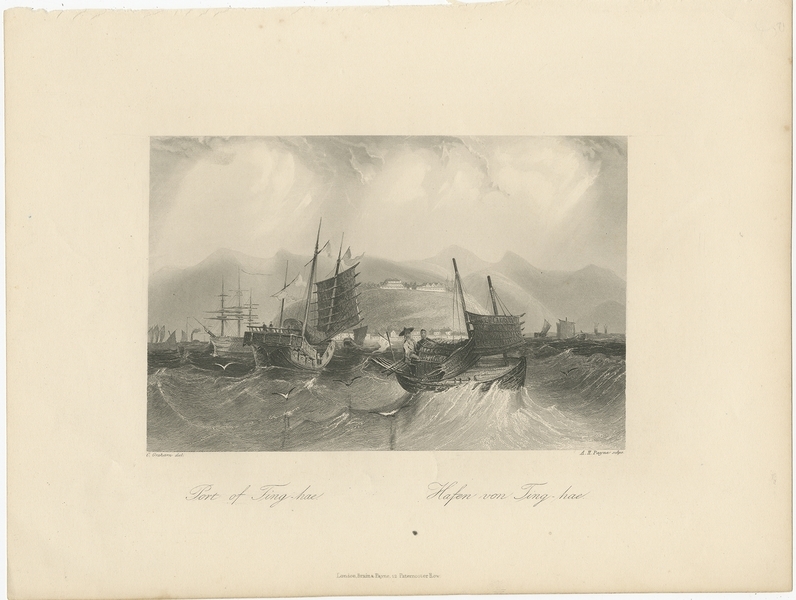Antique Print Of The Port Of Ting Hai By Payne (C.1850)