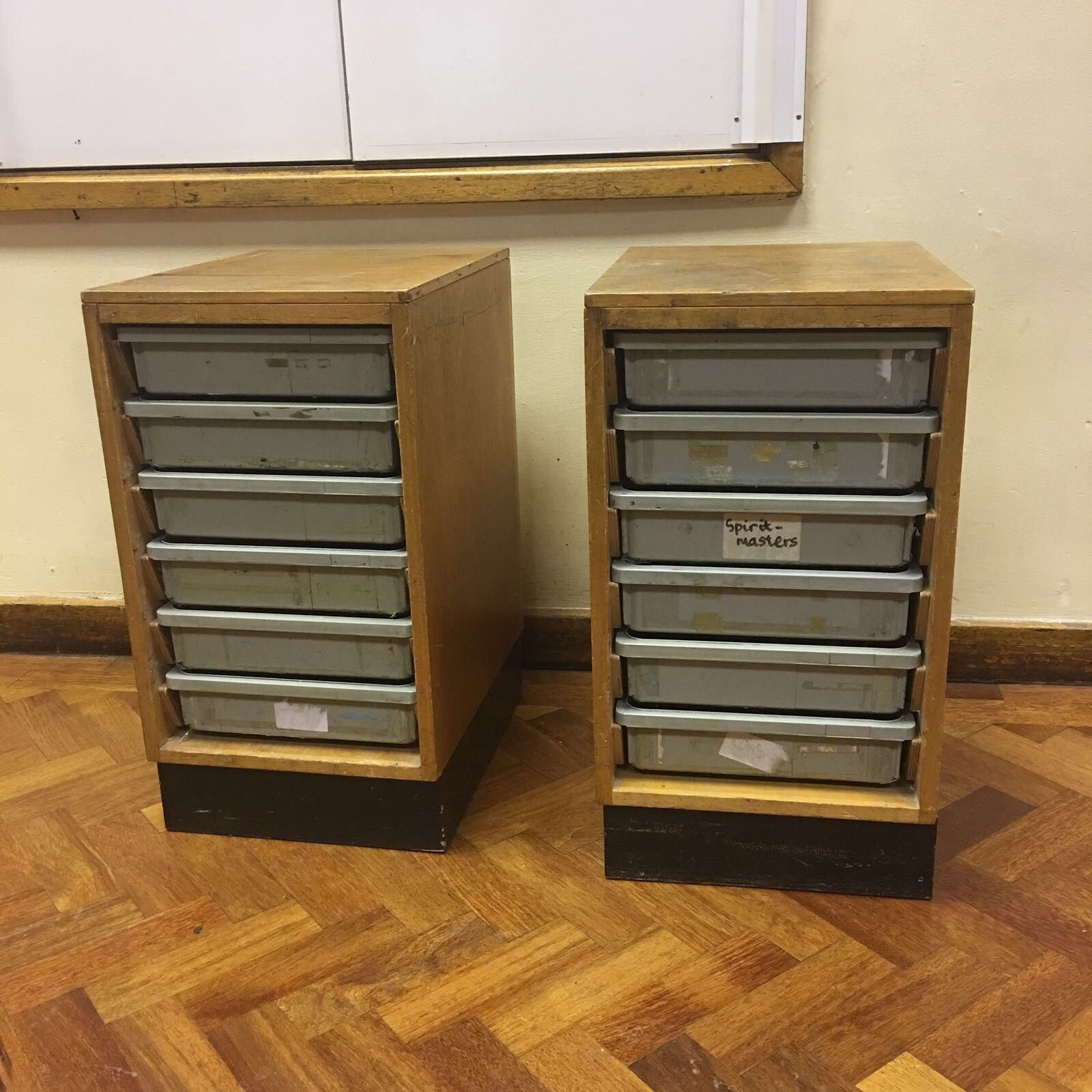 Vintage Wooden Old School Esa 1968 Drawer Units Craft Cake Sewing