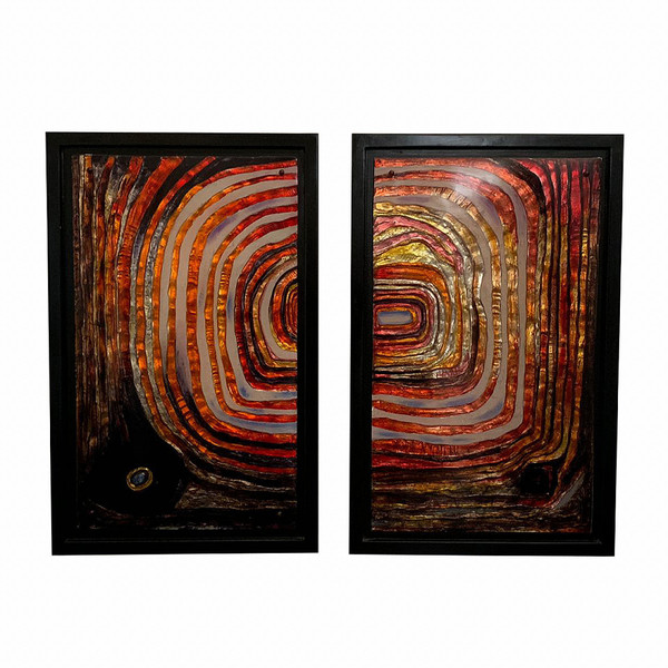 Pair Of Vintage Multicolored Resin Panels, 70s