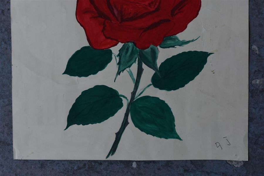 Drawing Of Roses And Buttons In Gouache On Signed Paper photo Art