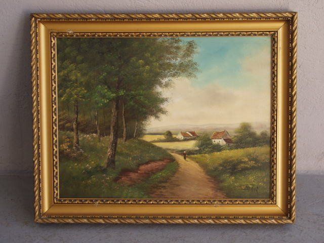 Oil On Canvas Representing A Naive Landscape Dated 1940