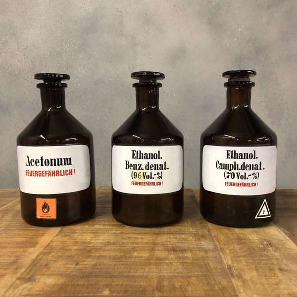 Accessories Glass 3 Vintage Chemical Bottles., Black Vinterior