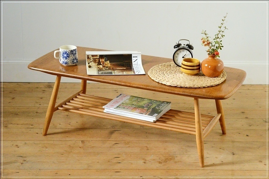 Vintage Ercol Coffee Table With Rack Solid Elm Top
