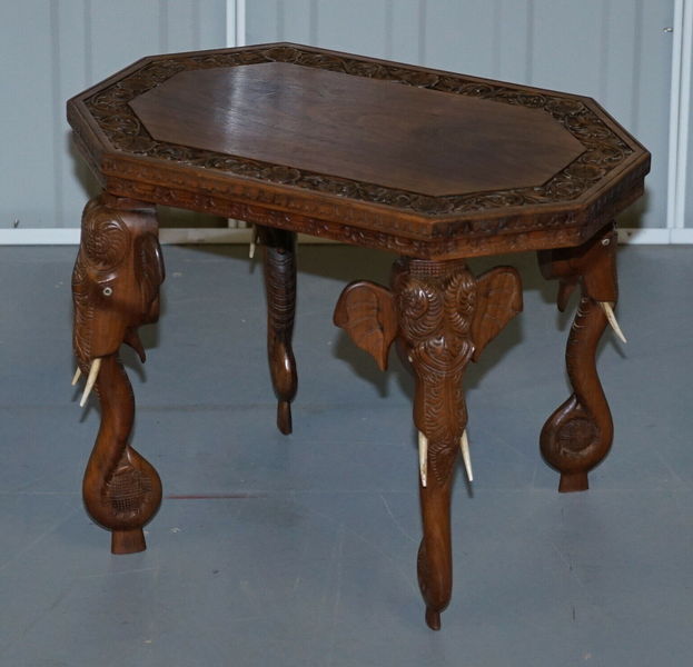 Lovely Small Circa 1920 Anglo Indian Elephant Hand Carved Rosewood Side