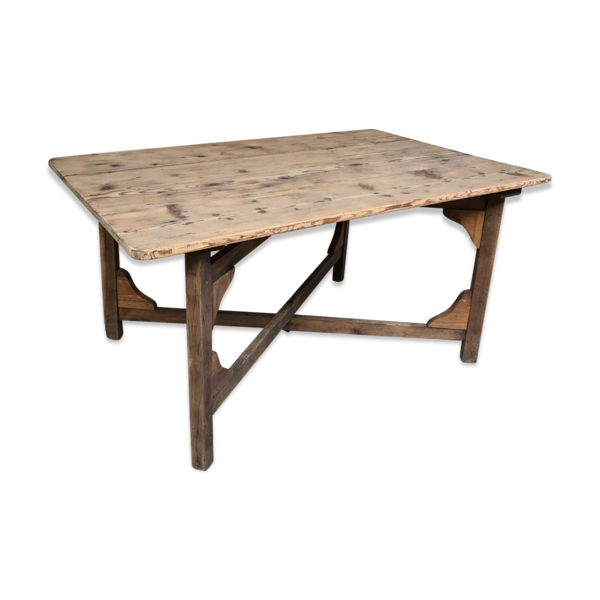 Vintage Tables Old Work Table On Trestles, Brown Vinterior