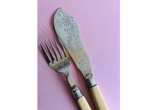 Sterling Silver Mounted Victorian Fish Knife And Fork Serving Set