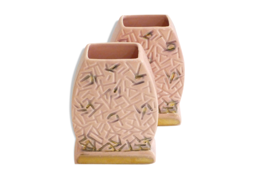 Pair Of Flat Vases 1940' 1950', Pale Pink   Graphic Décor