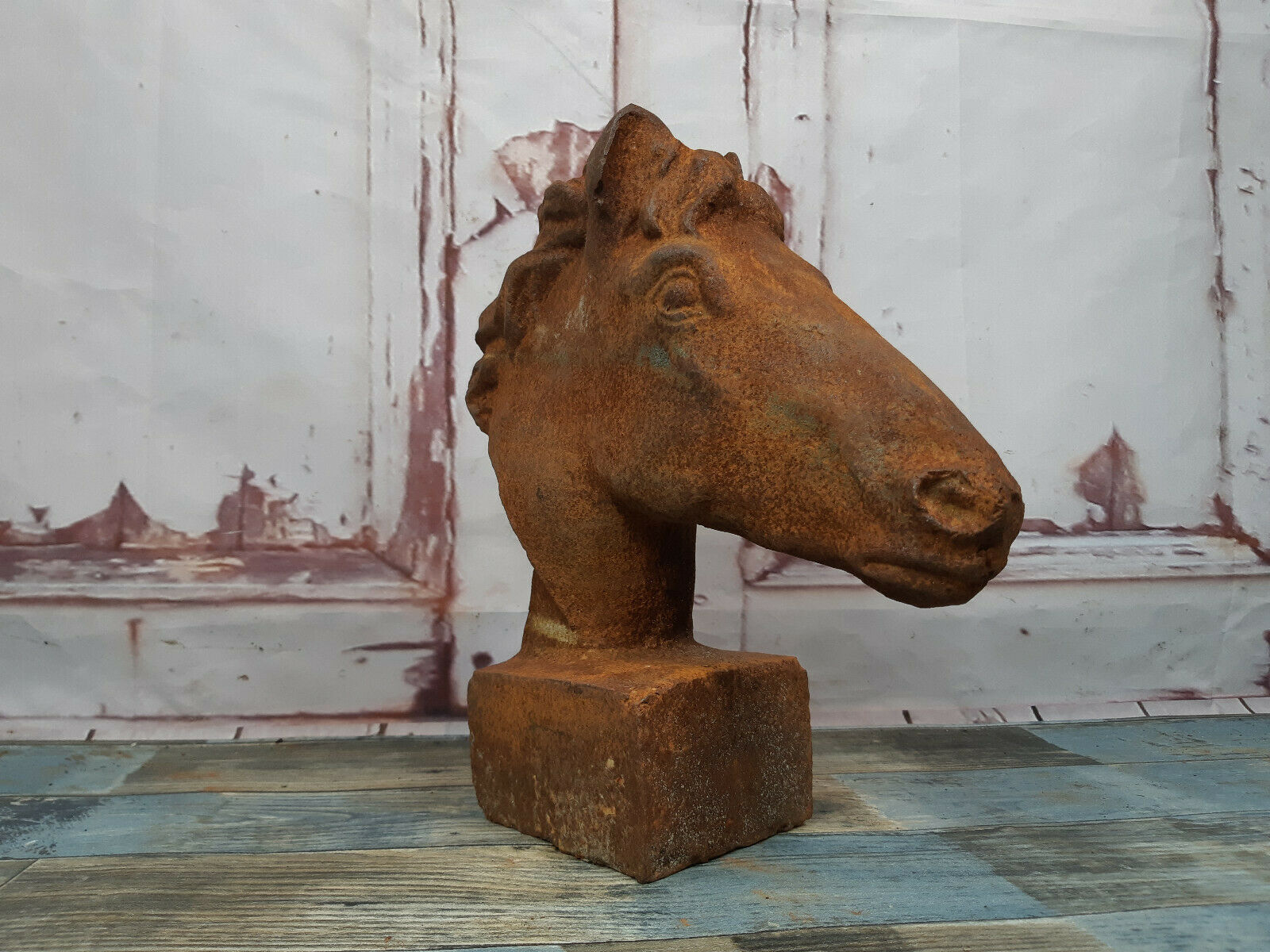 Vintage Rustic Heavy Cast Iron Horse Head Sculpture Garden Statue