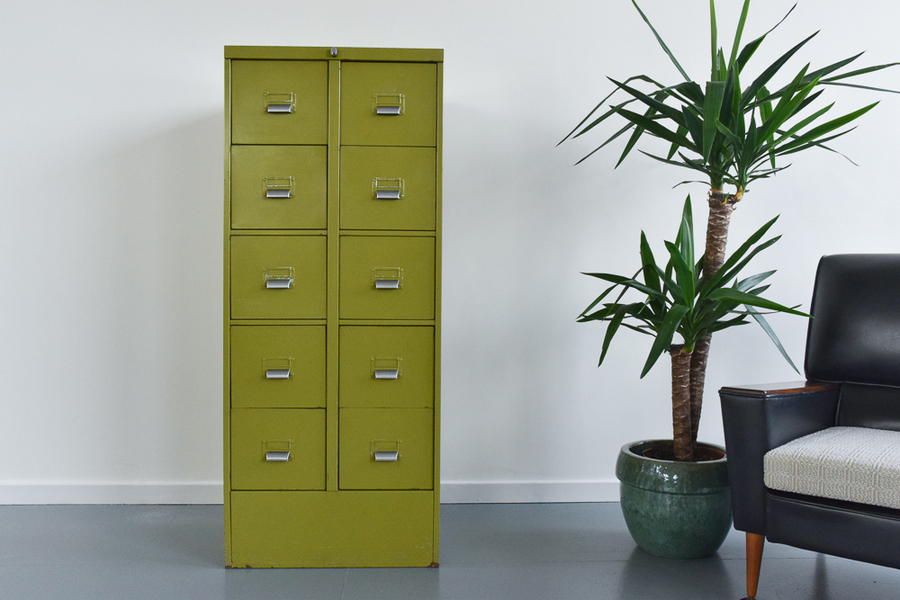 Vintage Metal Avocado Green 10 Drawer Filing Cabinet By Sankey Sheldon Circa 1966 Sankey Sheldon Vinterior