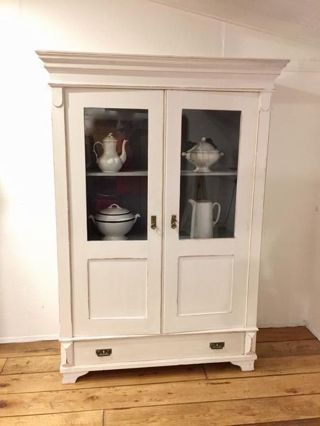 Vintage Antique Glass Fronted Cupboard, Storage Cupboard, Linen Press ...