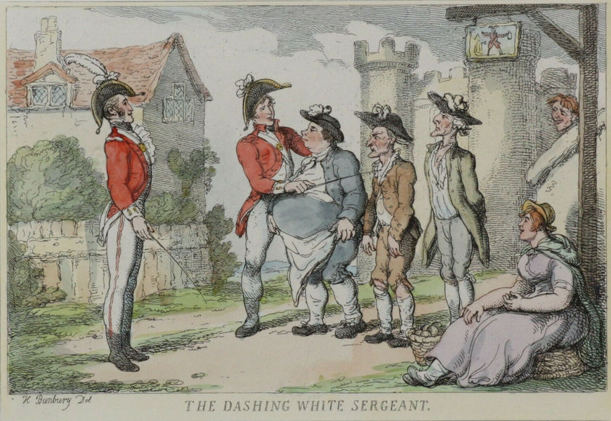 Hand Coloured Etching By Henry Bunbury. Titled "The Dashing White Sergeant" photo furniture