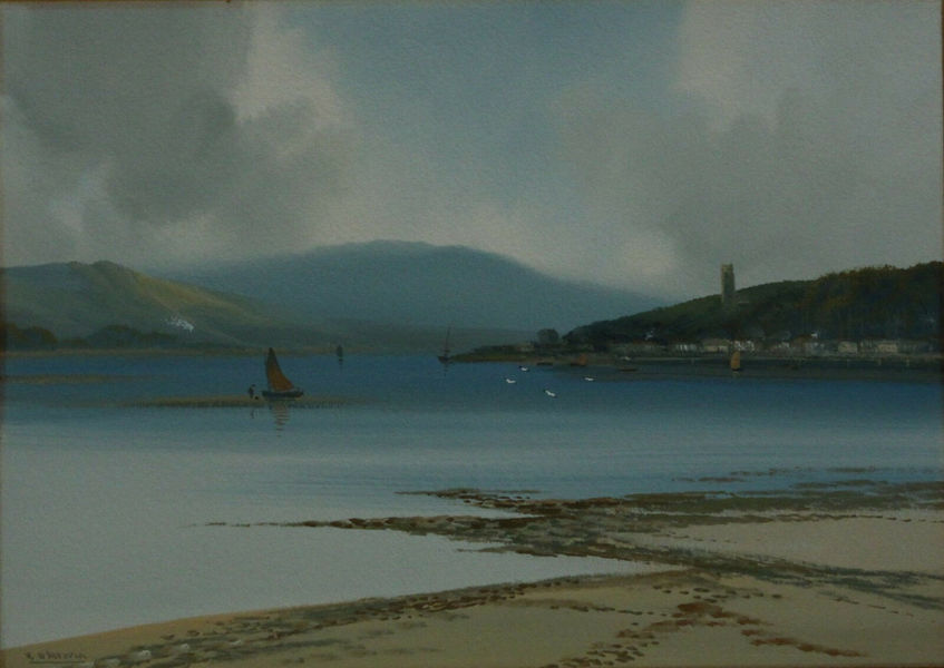 Watercolour And Gouache Painting By Reginald Daniel Sherrin. View Of Appledore