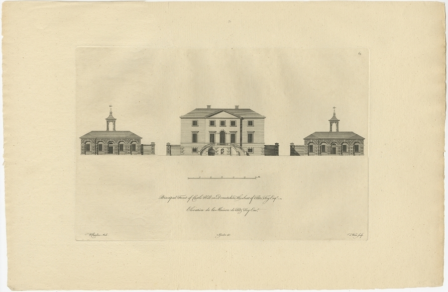 Antique Print Of The Main Facade Of Castle Hill By Gandon (C.1770)