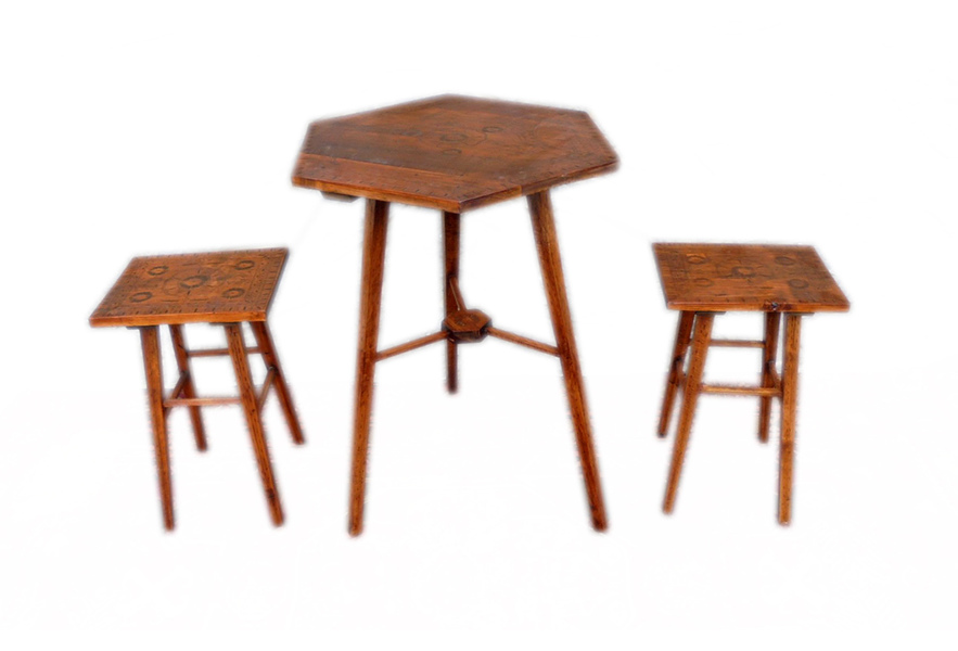 Hexagon Shaped Occasional Table And 2 Stools, Set 3
