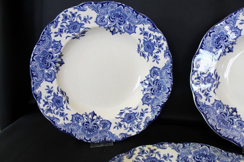 3 Antique Vintage Ceramic Dinner Deep Plates Boch Freres Keramis Bfk Dordrecht Country Farmhouse Kitchen Dinnerware Delft Decor Belgium Vinterior