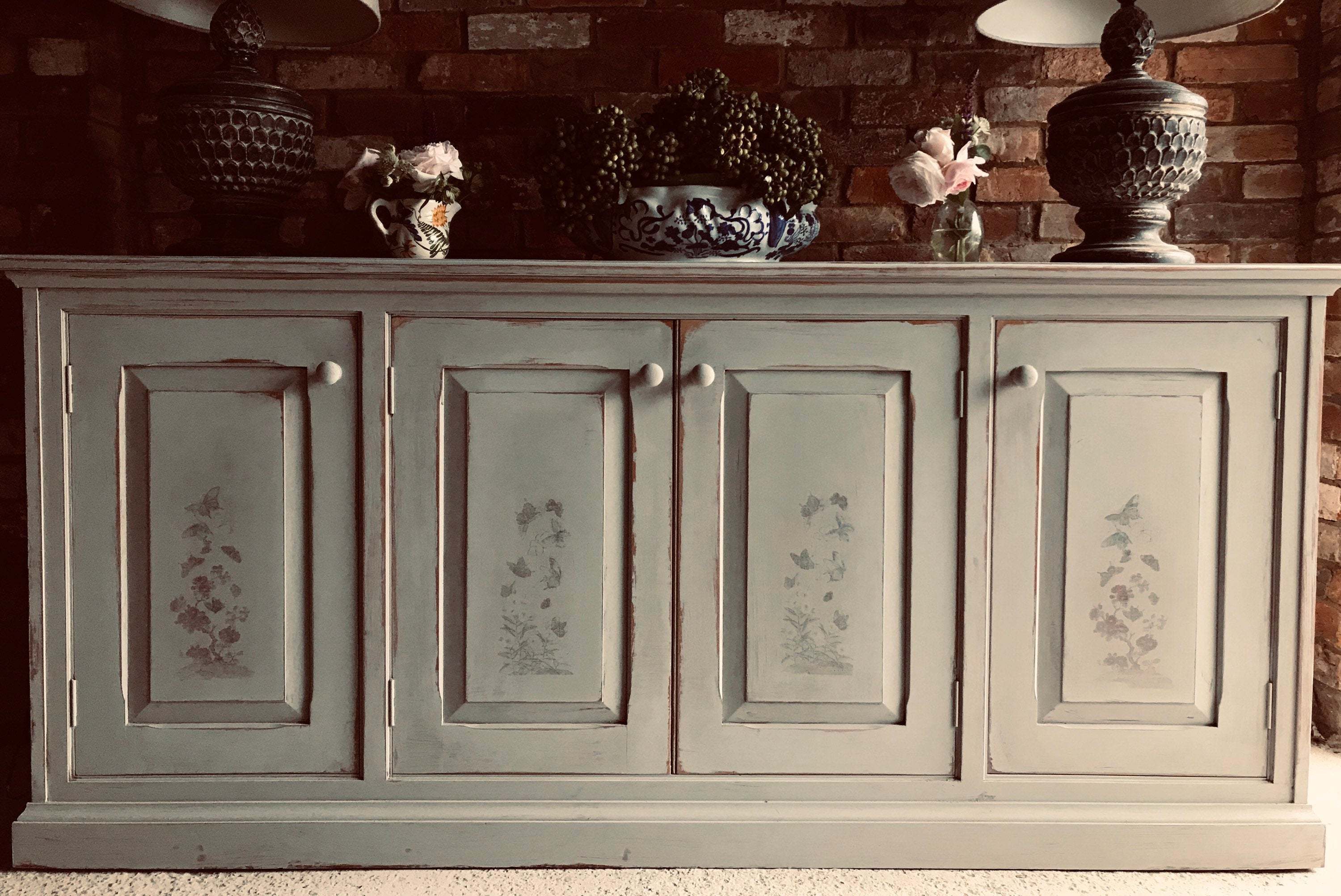 Large Antique French Grey Upcycled Sideboard French Grey Buffet