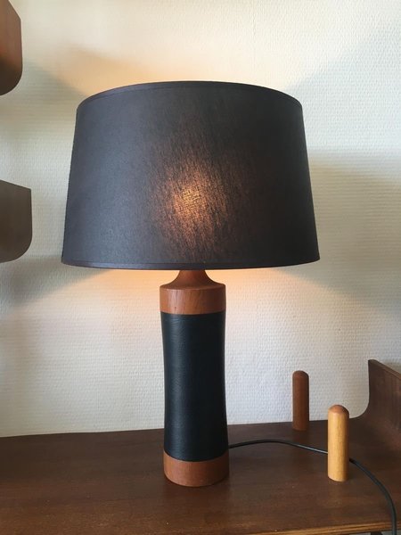 Mid Century Scandinavian Teak And Leather Table Lamp, 1950s photo furniture